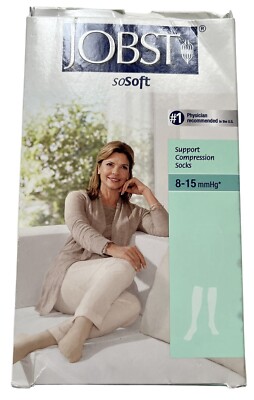 JOBST SoSoft Brocade Pattern Knee High Socks 8-15 mmHg Sand Large New