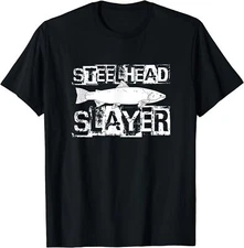 NEW LIMITED Funny Steelhead Slayer Trout Fish Saying Freshwater Fishing T-Shirt