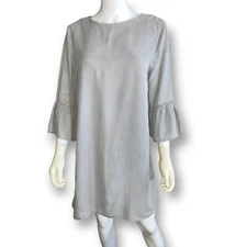 BEACHLUNCHLOUNGE Rana Gray Bell Sleeve Mini Shift Shirt Dress M