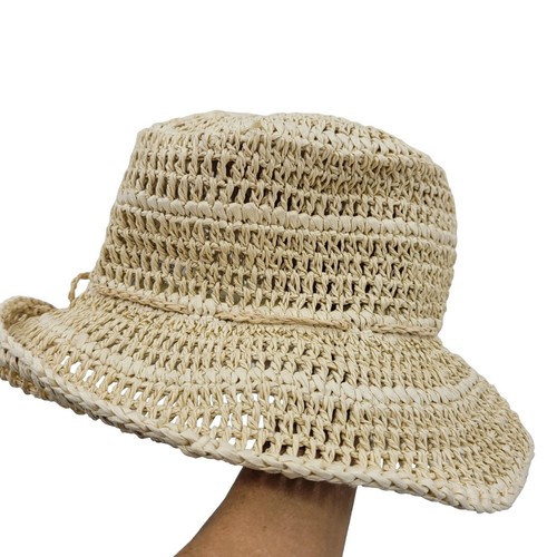 The Scala Collection Sombrero Cubo de Playa Bronceado 100% Papel Abuela Costera Minimalista - Imagen 4 de 10