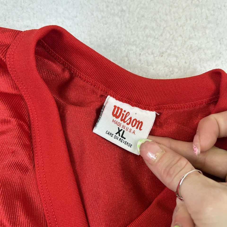 Camiseta masculina vintage Kansas City Chiefs XL Allen 32 vermelha NFL futebol Wilson anos 90 - Imagem 4 de 4