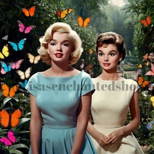 Digital Image Desktop Wallpaper AI Art - Marilyn Monroe &Audrey Hepburn Garden