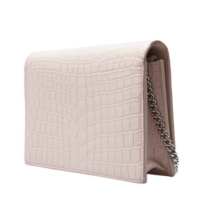 Saint Laurent Rosa Pelle di Vitello Croc Monogram Kate Nappa WOC Placcato Argento Piccolo
