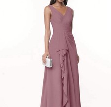 Azazie Pink Long Gown V-Neck Sleeveless Flowing Skirt Size 14