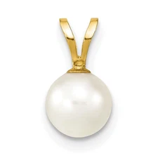 14k 6-7mm White Round Akoya Saltwater Cultured Pearl Pendant XF487