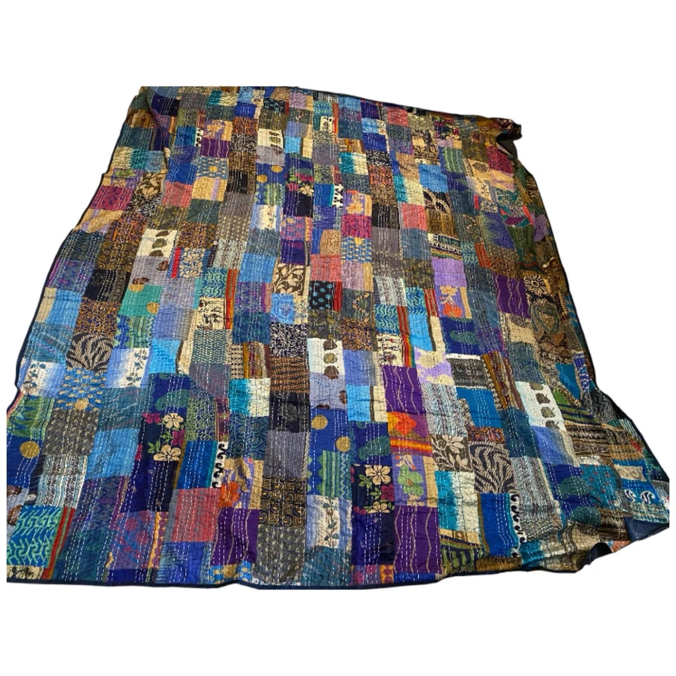 Colcha Colcha Manta Queen Edredón Gitano Hippie Boho Patchwork Algodón Seda Años 70 De Colección Foto 4 de 4