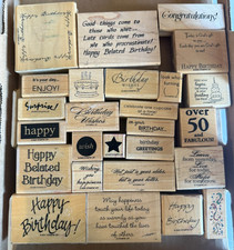 Happy Birthday Sentiments Rubber Stamp Set 26pc Lot Wood Wooden Greetings