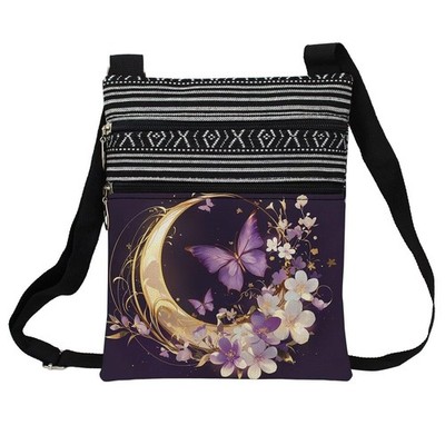 Moon Butterfly Messenger Bag Small Ethnic Pattern Printed Adjustable Strap Cr...