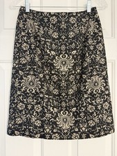 Talbots Damask Black And Tan Floral Lined Skirt, Size 6 Petite, Back Zip Closure