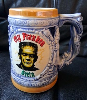 Vintage MY FRANKEN STEIN 4.5" Ceramic Beer STEIN/CUP/GLASS 1980s Frankenstein