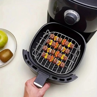 Stainless Steel Air Fryer Rack with 4 Skewers   Multi-Layer Cooking Grill Rack 
