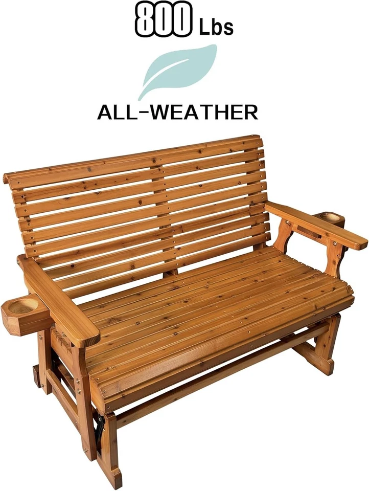 Patio Glider with Cup Holders,Outdoor Glider Bench,Heavy Duty 800 Lb, 2-Seater - Image 3 of 4