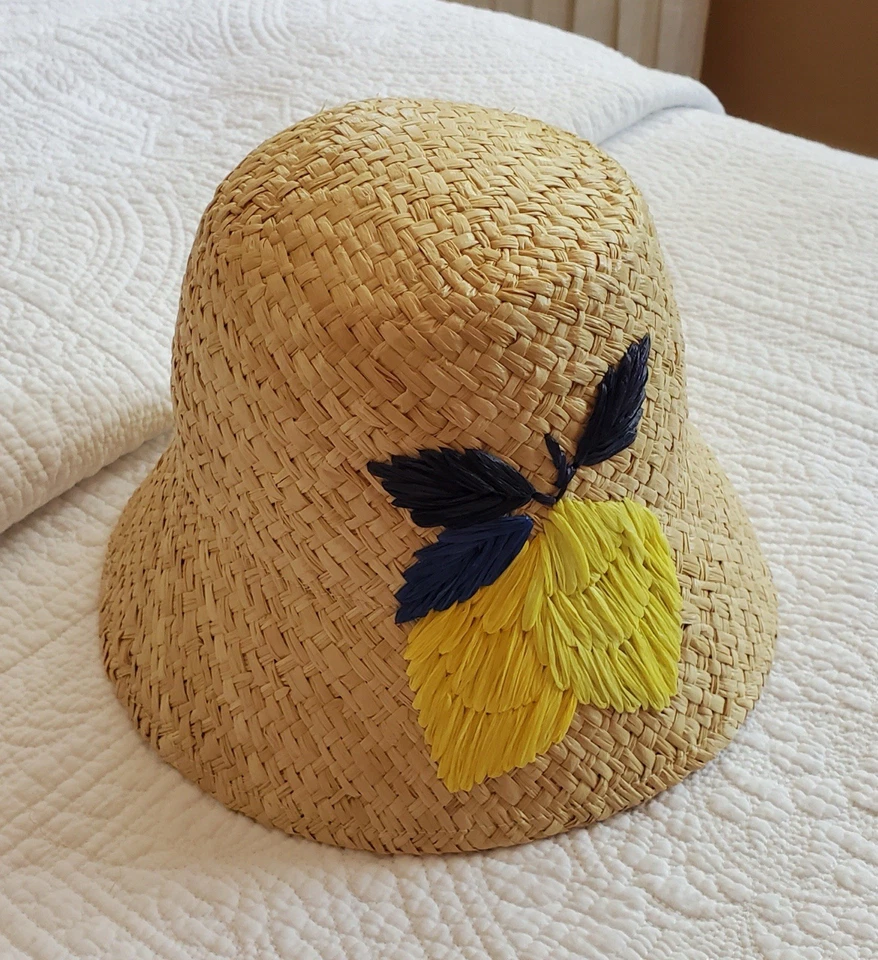 Kate Spade Lemon Zest Embroidered Straw Cloche Hat - Image 2 of 4