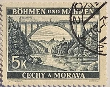 Bohemia and Moravia 1940, Lainsitz Bridge, Used 5K Stamp, Sc-#44, FREE SHIPPING!