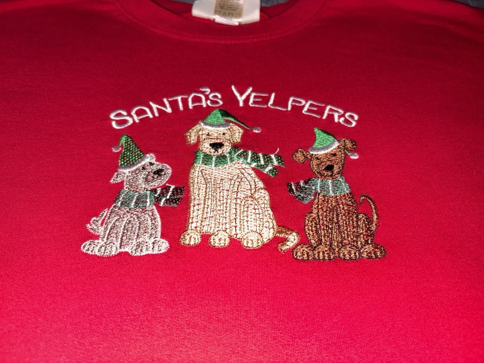 M&C Ropa Deportiva Santa’s Yelpers Perro Bordado Navidad Manga Larga Grande Foto 4 de 4