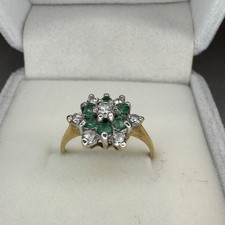 vintage 9ct Gold Emerald cluster dress ring size L 1985 