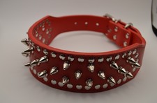 XL Red Spiked Dog Collar Studded PU Leather Punk Large Breed 21-24" EUC