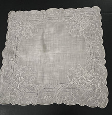 Vintage Antique White Madeira Embroidered Wedding Hanky Handkerchief
