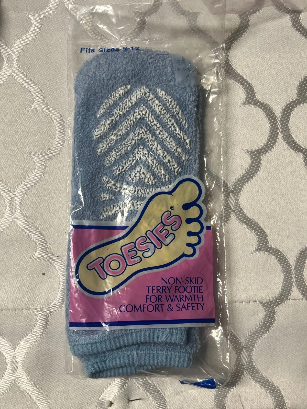 Vintage TOESIES Socks Non-Skid Terry Footie Warmth Comfort NOS Blue