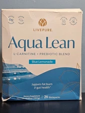 Live Pure Aqua Lean L-Carnitine Prebiotic Blend Blue Lemonade 28 Packet Exp 1/28