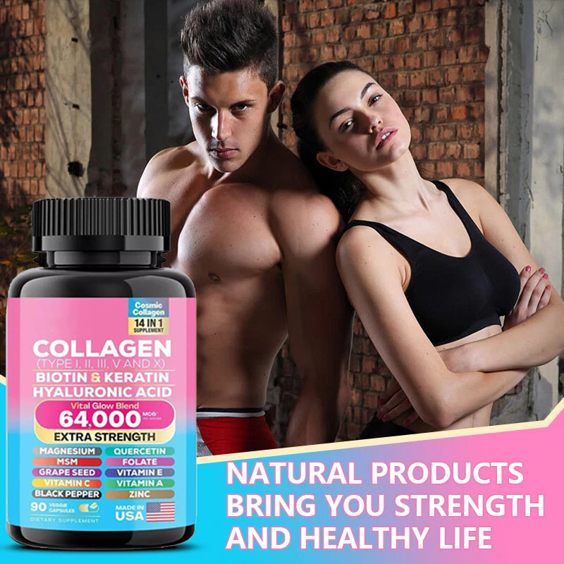 Collagen Pills Peptides Types I, II, III, V & X 64,000 MCG Biotin 90 Caps