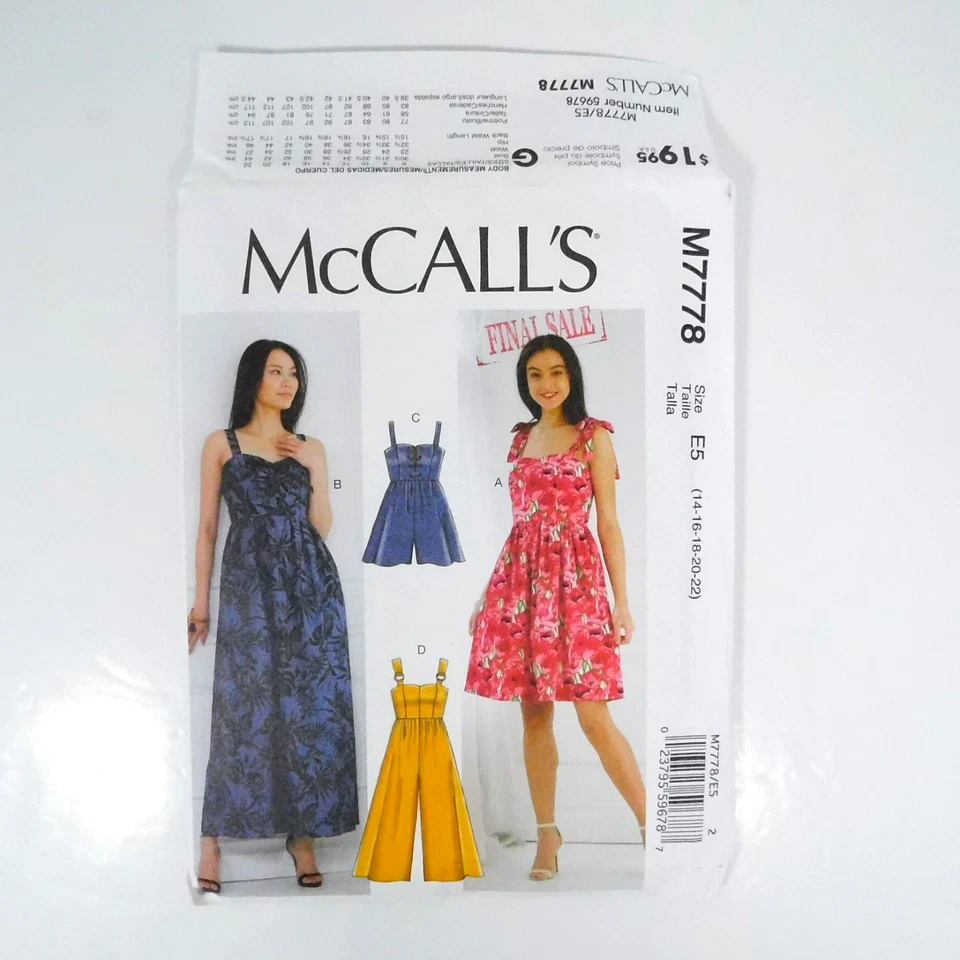 McCalls 7778 Misses Dress Romper Jumpsuit Pattern Size 14-22 Uncut Gather Skirt - Image 3 of 4