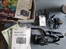 Canon PowerShot G5 5MP Digital Camera Black w Card, 2x Battery, Charger Tested