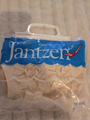 Vtg Jantzen Swim Bathing Cap Textured Floral Flower Cream One Size Taiwan NOS