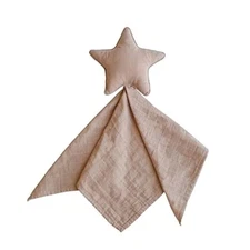 MUSHIE 100% Organic Cotton Muslin Star Security Blanket Neutral Beige Lovey