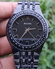 Bulova Phantom Crystal Quartz Blackout Stainless Steel Band Men's Watch 98A240