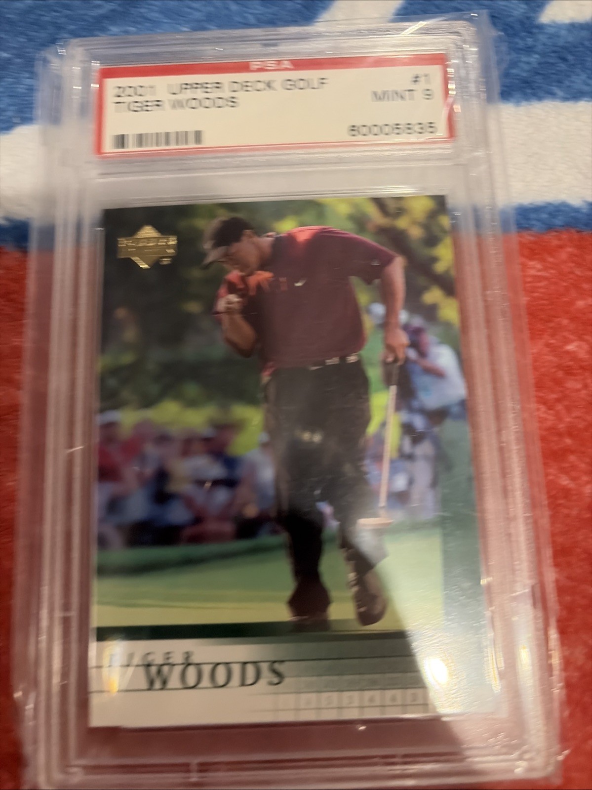 2001 Upper Deck Tiger Woods Rookie PSA 9 view 1