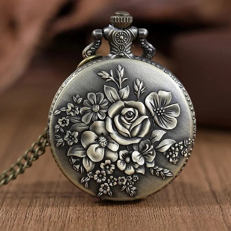 Quartz Pocket Watch Men Women Hollow Case Carve Designs Necklace AU