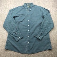 Eddie Bauer Shirt Mens 2XL Teal Green Plaid Button Down Wrinkle Resistant Casual