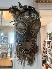 LARGE Vintage African Hand Carved Wooden Ceremonial Kuba Mask 22x13