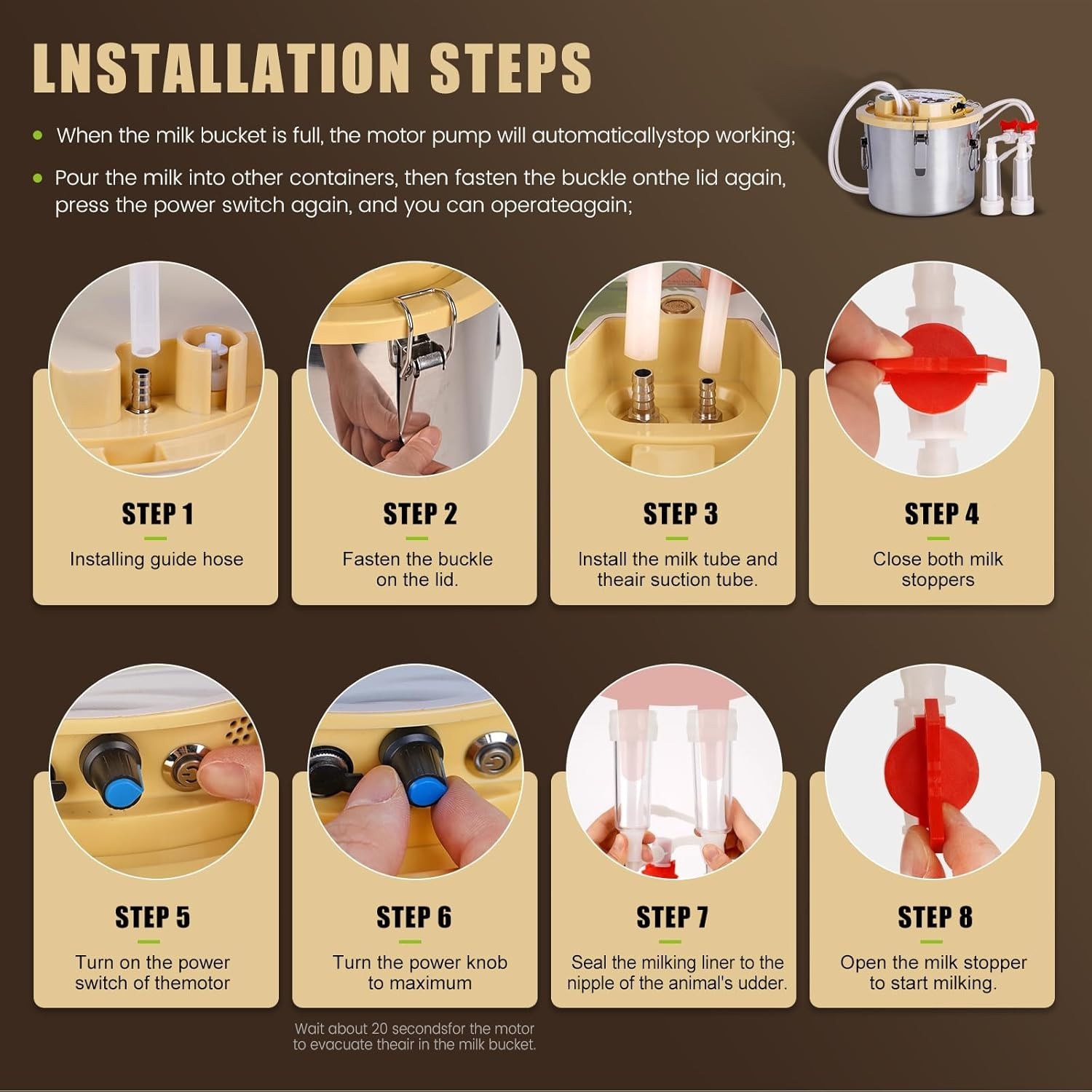 8L Goat Milking Machine for Sheep & Goat Auto Pulsation Vacuum Rechargeable Pump