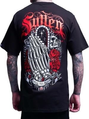 Sullen Men's Loyal Till Death Standard T-shirt Praying Skeleton Hands Tattoo Tee