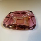 Anchor Hocking? Pink Iridescent VTG MCM Chunky Art Glass Cigarette Ashtray Retro