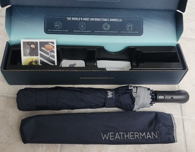 Weatherman Umbrella - Heavy Duty Large Navy Blue Gray Trim NEW NIB Bluetooth