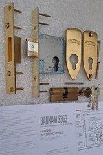 Old Reclaimed Vintage COMPLETE Banham Front Entrance Door Mortice Lock Set 3 Key