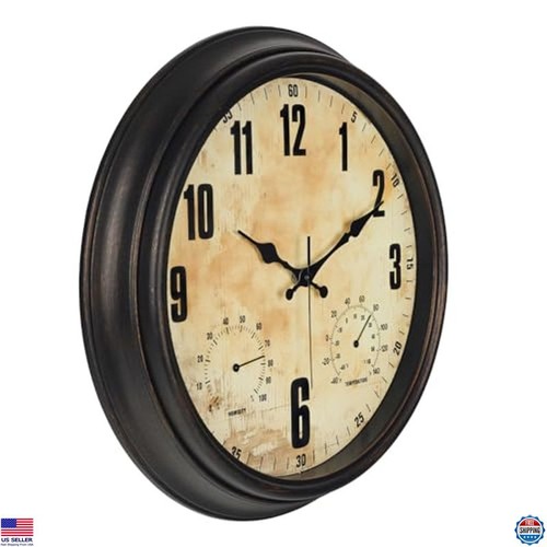16" wasserdichte Wanduhr mit Temperatur, Hygrometer - leise batteriebetrieben - Bild 2 von 6