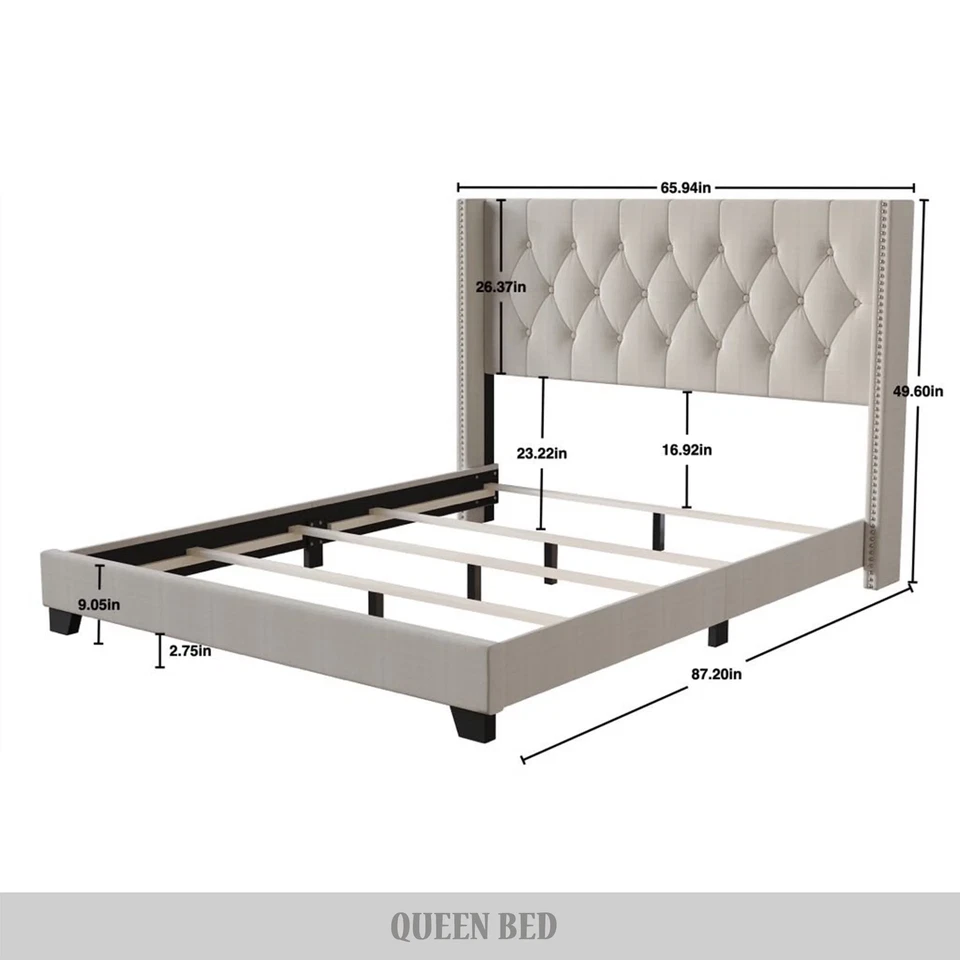 优雅国王尺寸钉头装饰钻石塔夫特翼背内饰床架 — 第 4/4 张图片