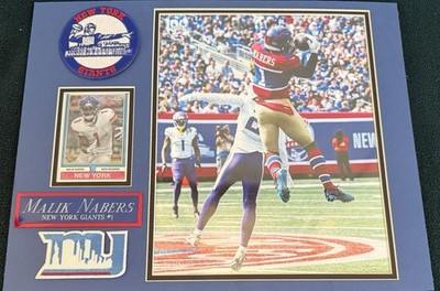 NFL: NEW YORK GIANTS MALIK NABERS 11x14 MAT,8x10 PIC, NAMEPLATE,CARD&PATCHES