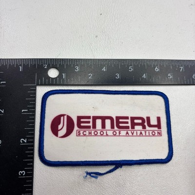 Vtg c 1980s Plane Pilot EMERY SCHOOL OF AVIATION Patch (Printed-On-Style) 57U1