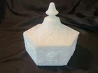 Vintage Imperial Hexagon Grape And Ivy Milk Glass Candy Dish/trinket Box
