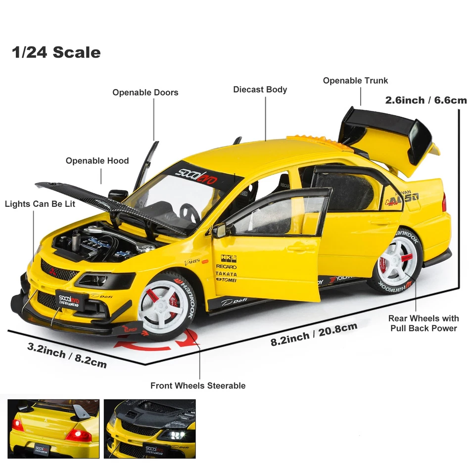 1:24 Mitsubishi Lancer EVO IX Diecast Model Car Toy Collection w/ Sound Light - Image 3 of 4