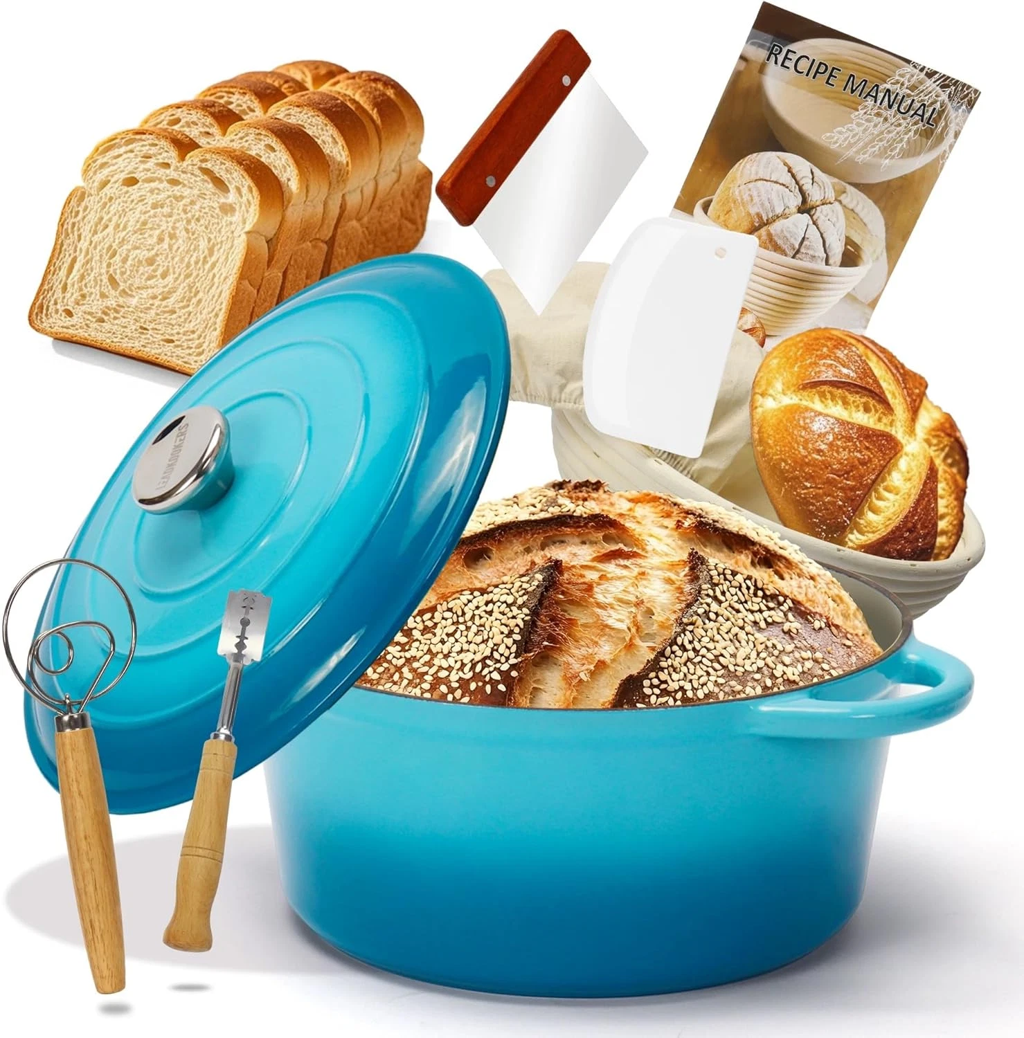 5QT Enameled Cast Iron Dutch Oven for Bread Baking with Lid, Sourdough Baking Su