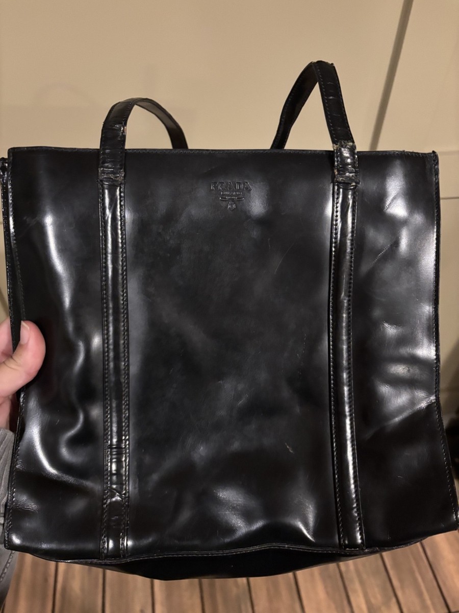prada spazzolato bag cbk style - black - vintage - patent leather