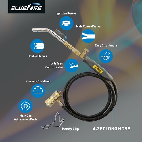 BLUEFIRE HZ-8150 Double Heads Swirl Flame Self-Ignition Hosed Turbo Torch - Picture 26 of 43