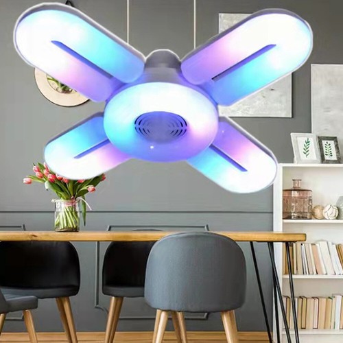 E27 RGB LED Deformable Ceiling Fan Light Bluetooth Music Speaker Lamp 40W Remote