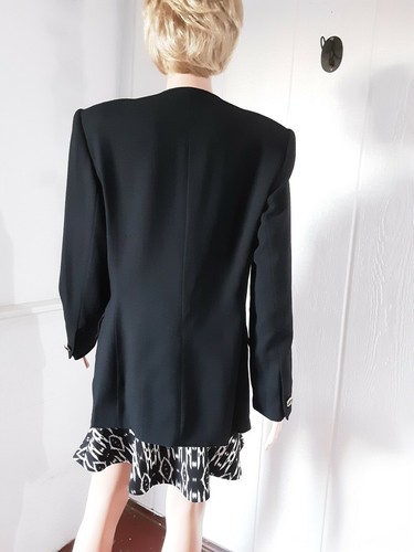 Emily #397 Women's Long Blazer Lined Size 12 Preowned 100% Black Wool - Picture 2 of 11